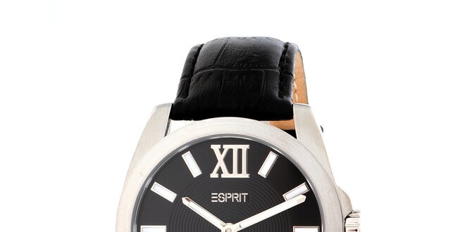 Dámske strieborné hodinky s čiernym remienkom Esprit