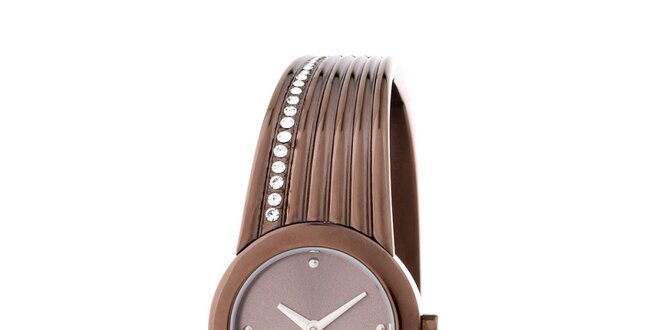 Dámske hnedé guľaté náramkové hodinky Esprit