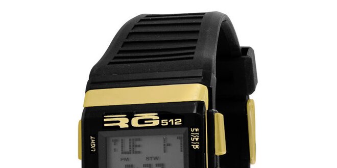Čierne digitálne hodinky so žltými detailmi RG512