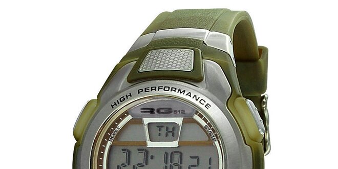 Zelenostrieborné okrúhle digitálne hodinky RG512