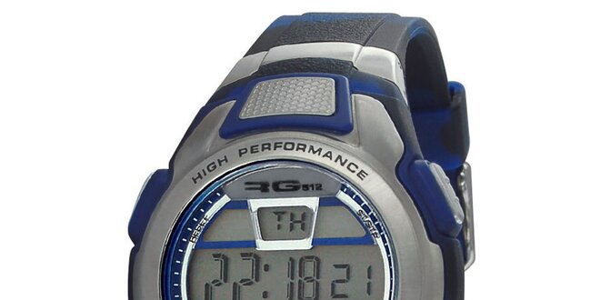 Modrostrieborné okrúhle digitálne hodinky RG512