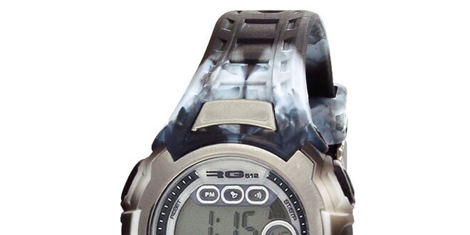 Okrúhle digitálne hodinky s žíhaným remienkom RG512