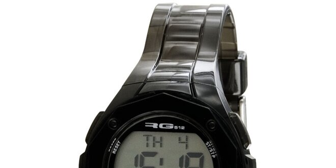 Okrúhle digitálne hodinky s transparentným šedým remienkom RG512