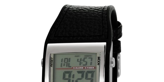Digitálne hodinky s koženým čiernym remienkom RG512