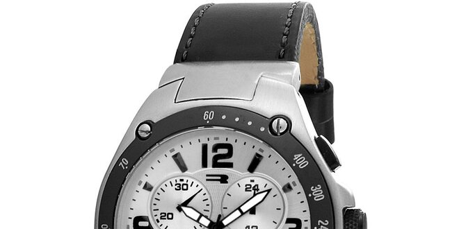 Okrúhle oceľové hodinky s tachometrom a čiernym remienkom RG512