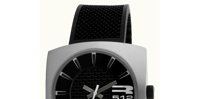 Oceľové futuristické hodinky s koženým čiernym remienkom RG512