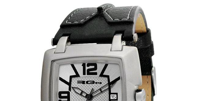 Analógové hodinky s koženým čiernym remienkom RG512