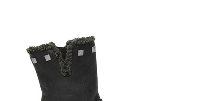 Dámske čierne členkové topánky s kožúškom Buggy