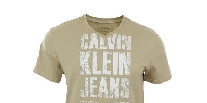 Pánske béžové tričko s potlačou Calvin Klein