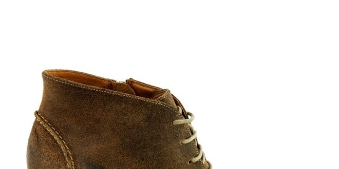 Dámske hnedé semišové topánky na kline Eye