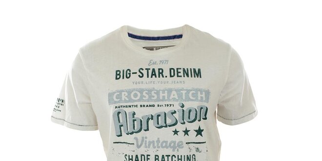 Pánske biele tričko s tyrkysovým nápisom Big Star