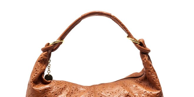 Dámska koňaková kožená kabelka s reliéfnym vzorom Carla Ferreri