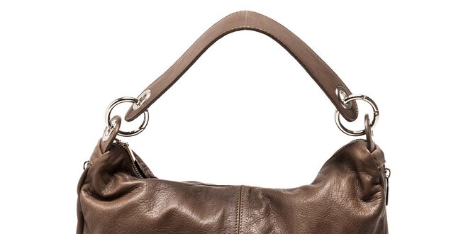 Dámska hnedá priestranná kožená kabelka Carla Ferreri