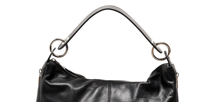 Dámska čierna lesklá kožená kabelka cez rameno Carla Ferreri