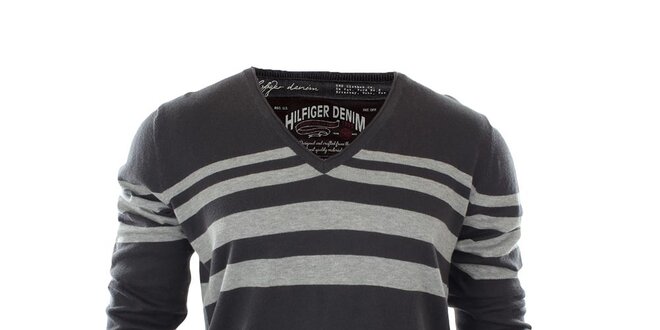 Pánsky šedomodrý sveter s pruhmi Tommy Hilfiger