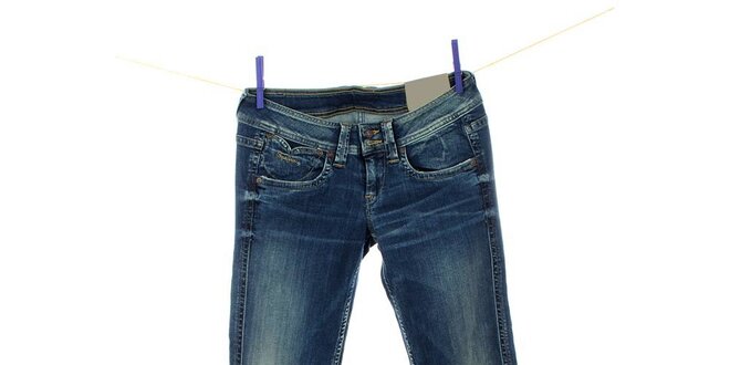 Dámske tmavo modré džínsy so šisovanými stehnami Pepe Jeans