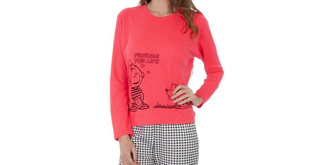 Dámsky pyžamový set, ružové tričko - kockované nohavice Cocodream