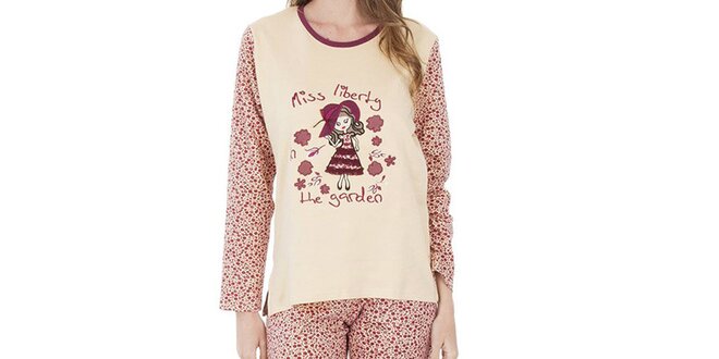 Dámske vínovo-ružové pyžamo Admas s potlačou - nohavice a tričko