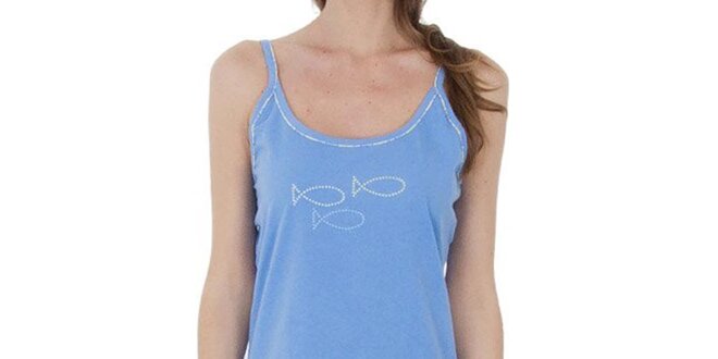 Dámska blankytno modrá nočná košeľa s rybičkami Cocodream