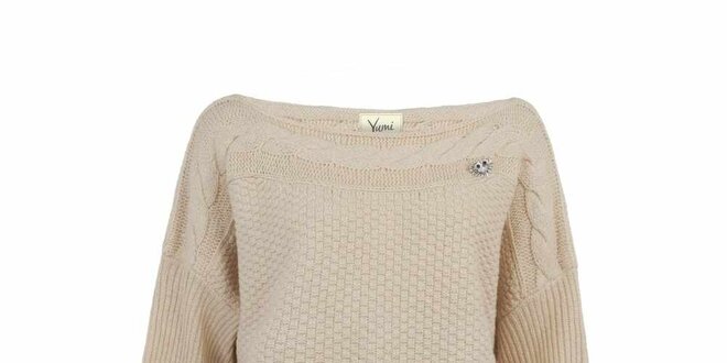 Dámsky krémový sveter s plastickým vzorom Yumi