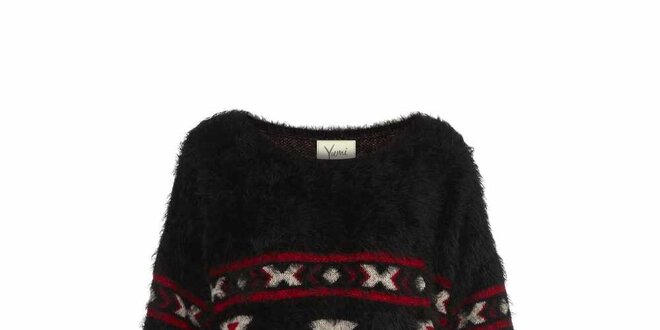 Dámsky čierny sveter s indiánskymi vzormi Yumi