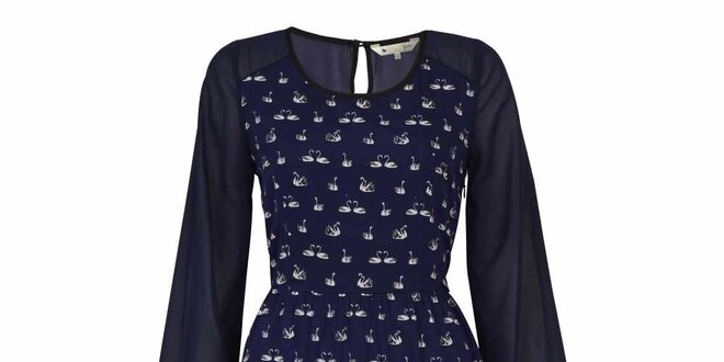 Dámske tmavo modré šaty s potlačou labutí Yumi