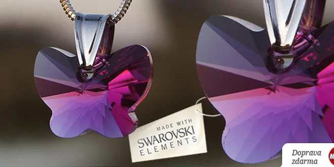Prívesok v tvare motýlika z brúseného krištáľu Swarovski s retiazkou