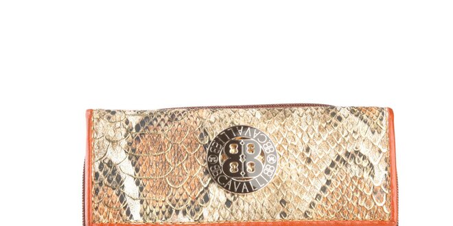 Dámska hnedobéžová peňaženka s motívom hadej kože a logom Cavalli B.