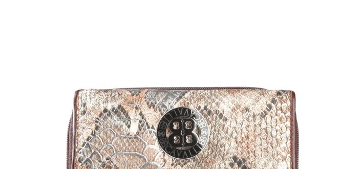 Dámska tmavo hnedá peňaženka s motívom hadej kože a logom Cavalli B.