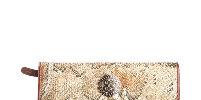 Dámska svetlo hnedá peňaženka na patentku Cavalli B. s hadím vzorom
