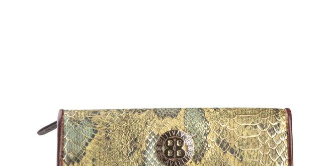 Dámska zelenohnedá peňaženka na patentku Cavalli B. s hadím vzorom