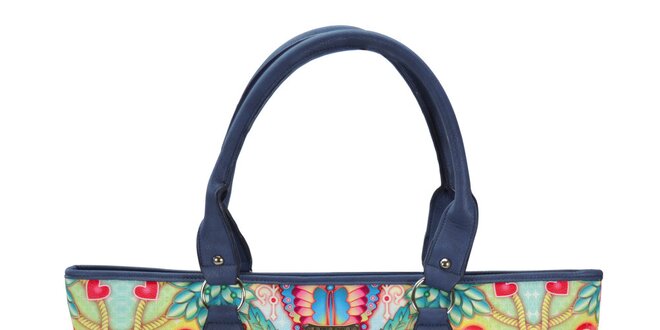Dámska modrá kabelka s pestrofarebným kvetinovým vzorom Catalina Estrada