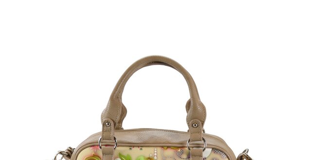 Dámska béžová kabelka s farebným vzorom Catalina Estrada