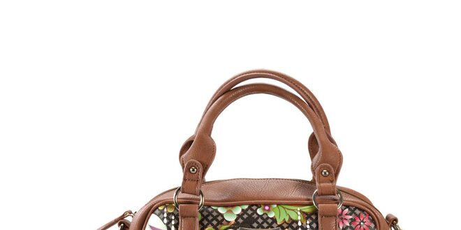 Dámska hnedá kabelka s farebným vzorom Catalina Estrada