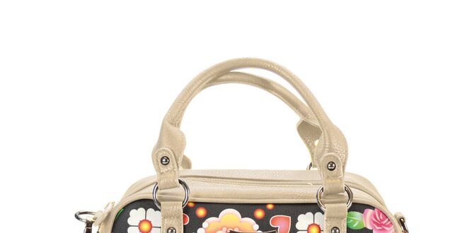 Dámska krémovočierna kabelka s farebným vzorom Catalina Estrada