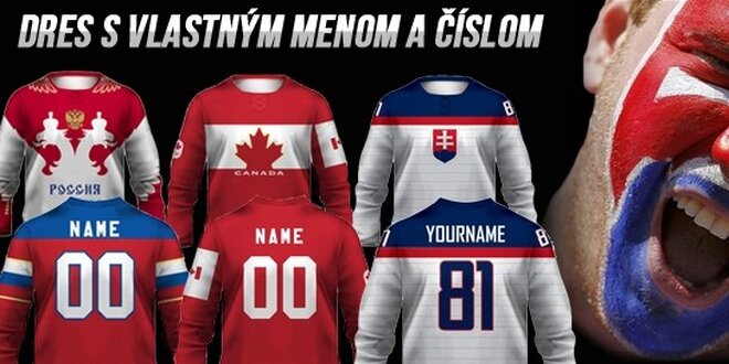 Hokejový dres s vlastným menom a číslom (v ponuke Sochi replica)
