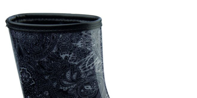 Dámske tmavé gumáky s paisley vzorom Kedoo