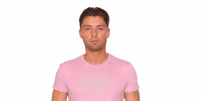 Pánske ružové tričko Calvin Klein s šedivou potlačou