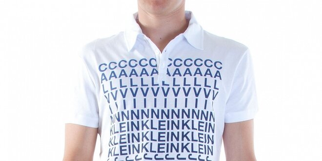Pánske biele polo Calvin Klein s modrou potlačou