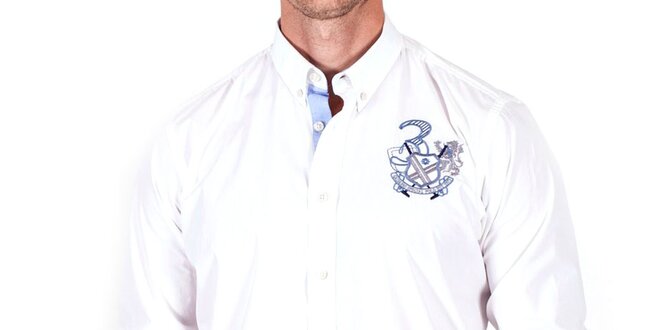 Pánska biela košeľa s modrými manžetami Galvanni