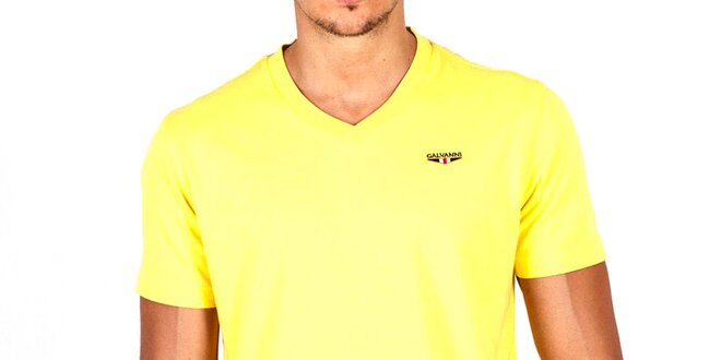 Pánske žlté tričko s véčkovým výstrihom Galvanni