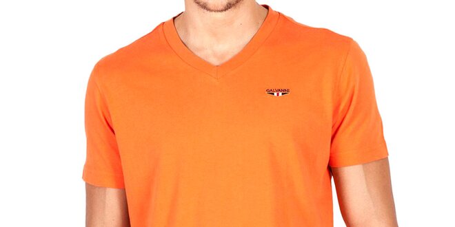 Pánske tekvicovo oranžové tričko s véčkovým výstrihom Galvanni