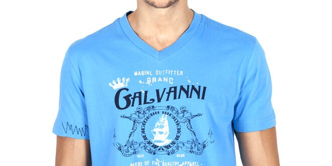 Pánske modré véčkové tričko s potlačou Galvanni