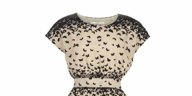 Dámske svetlo béžové šaty s motýlikmi Uttam Boutique