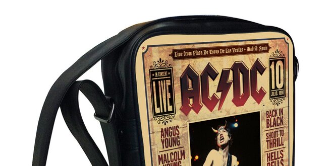 Čierna taška cez rameno s motívom AC/DC Kothai