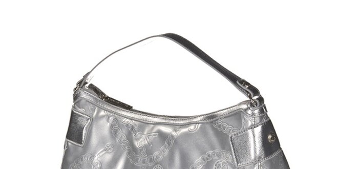 Dámska strieborná kabelka s reliéfnym povrchom Versace Jeans