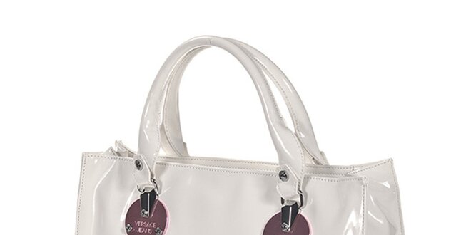 Dámska biela lesklá kabelka s kovovými kolieskami Versace Jeans