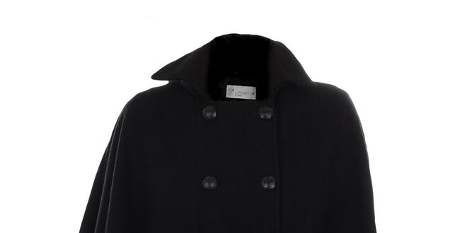 Dámsky čierny kabátik s dvojradovým zapínaním a opaskom Gémo