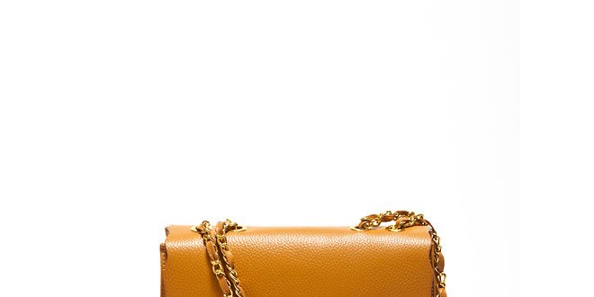 Dámska koňaková kožená kabelka so zlatými detailmi Renata Corsi