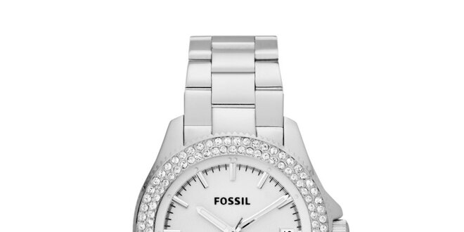 Dámske analogové hodinky s bielymi kryštálikmi Fossil